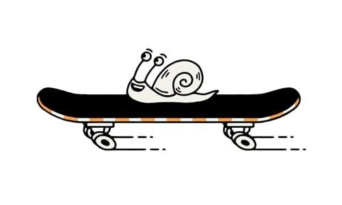 An illustration of a snail riding on a skateboard