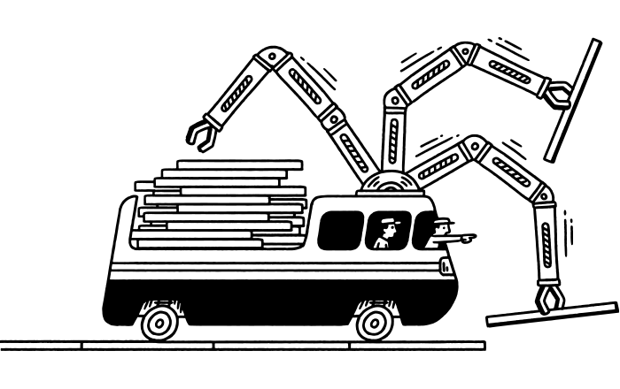 A truck with mechanical arms representing building a broadband network