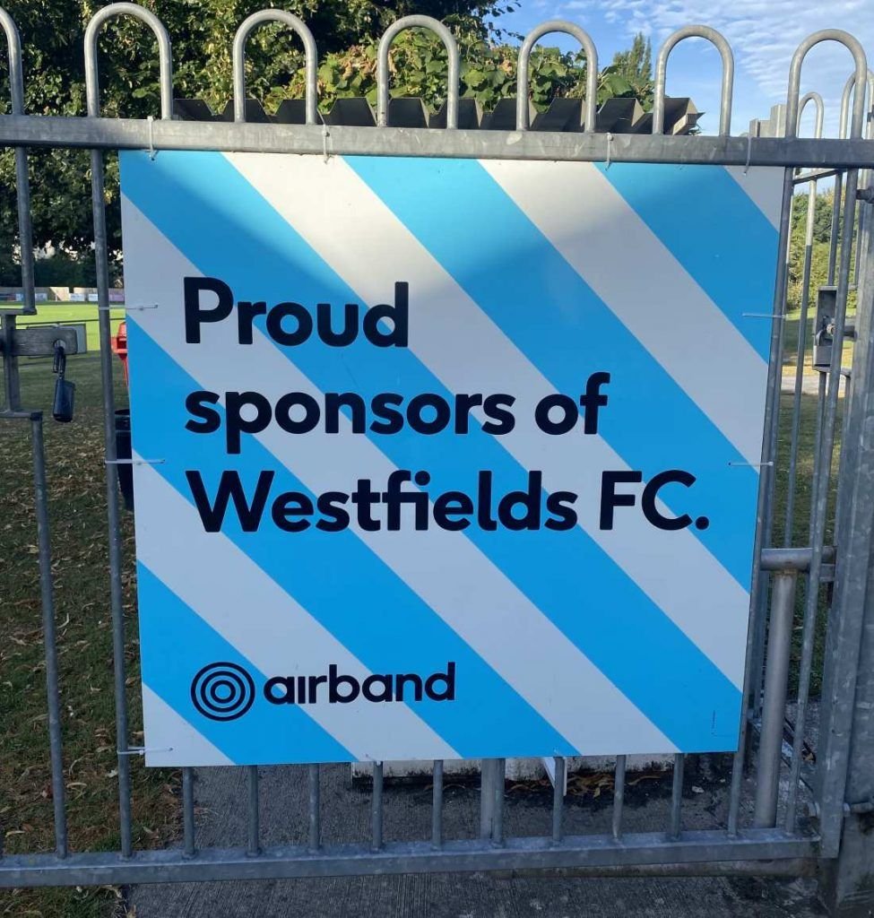 Airband are proud sponsors of Westfields FC sign on the gate