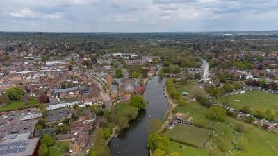 An aerial view of the town of Stratford-upon-Avon