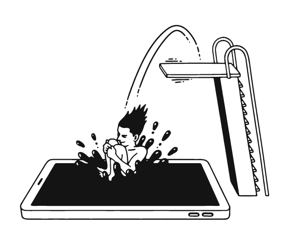 A graphic of a person diving into a mobile phone which looks like a swimming pool